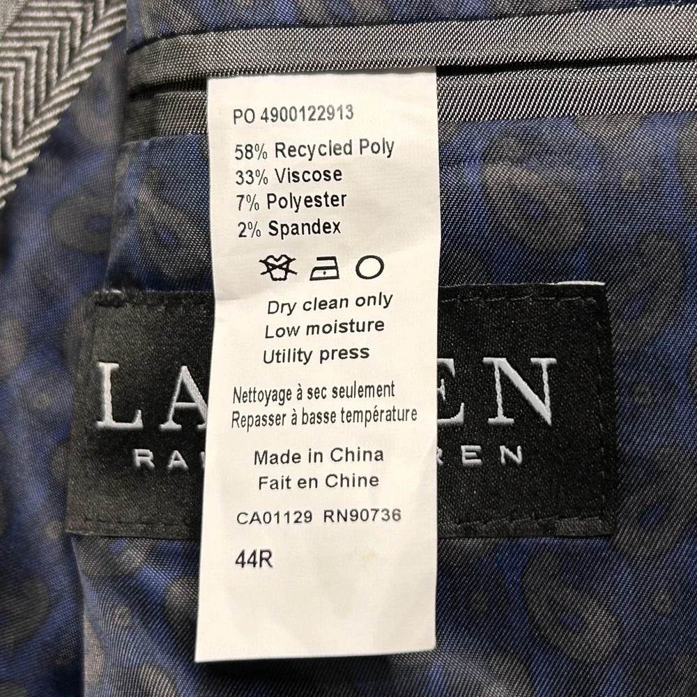Lauren Ralph Lauren Sport Coat Blazer Mens 44R Gray Herringbone Poly Stretch